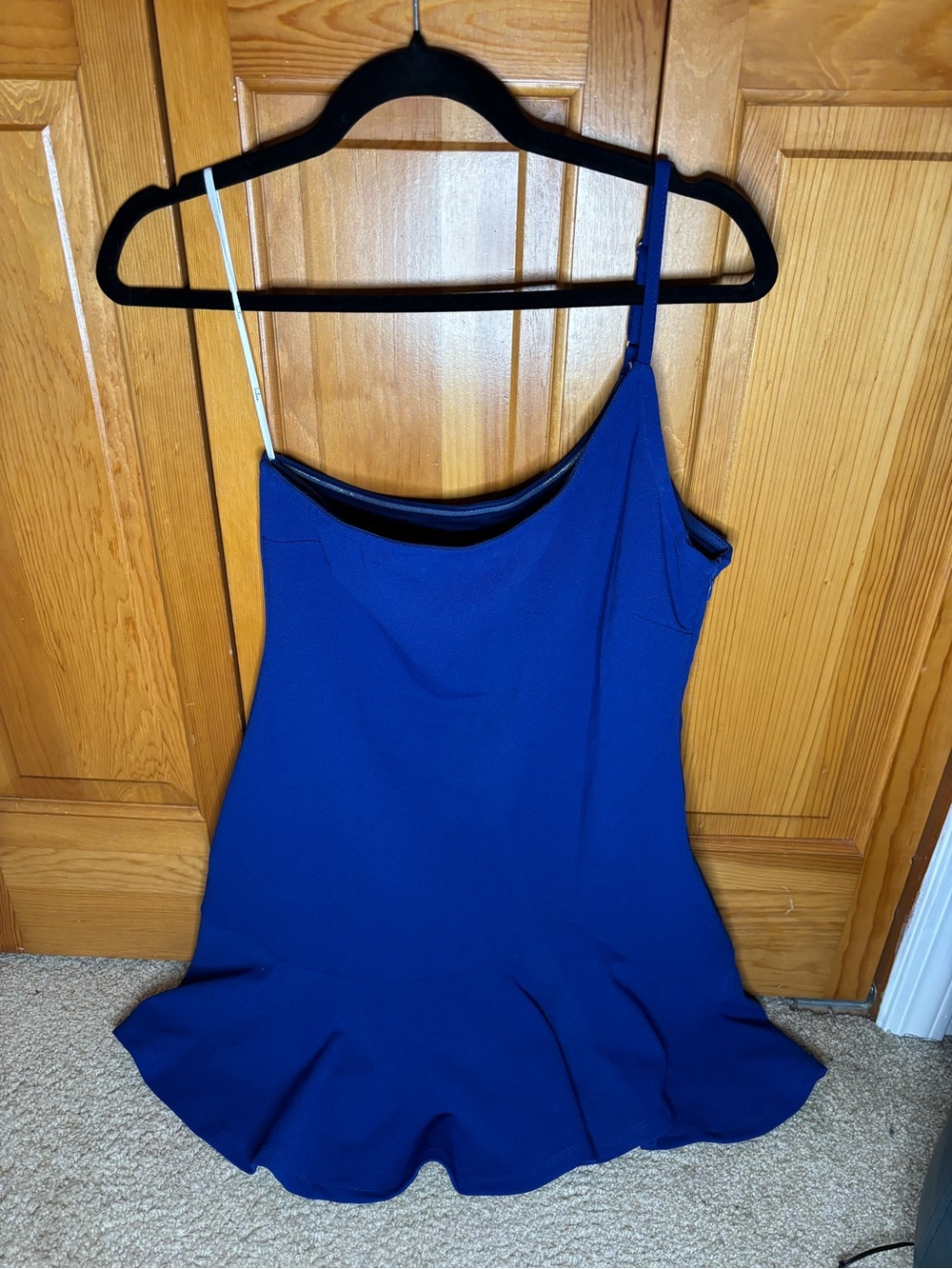 Lulu's Royal Blue One-Shoulder Ruffle-Hem Dress
